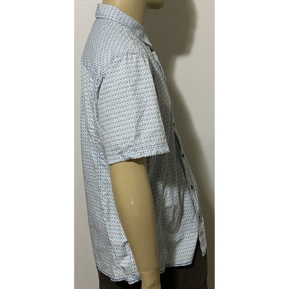Prana Slim Fit XL Short Sleeve Button Front Men's Hiking Shirt White Teal Black - Picture 4 of 11